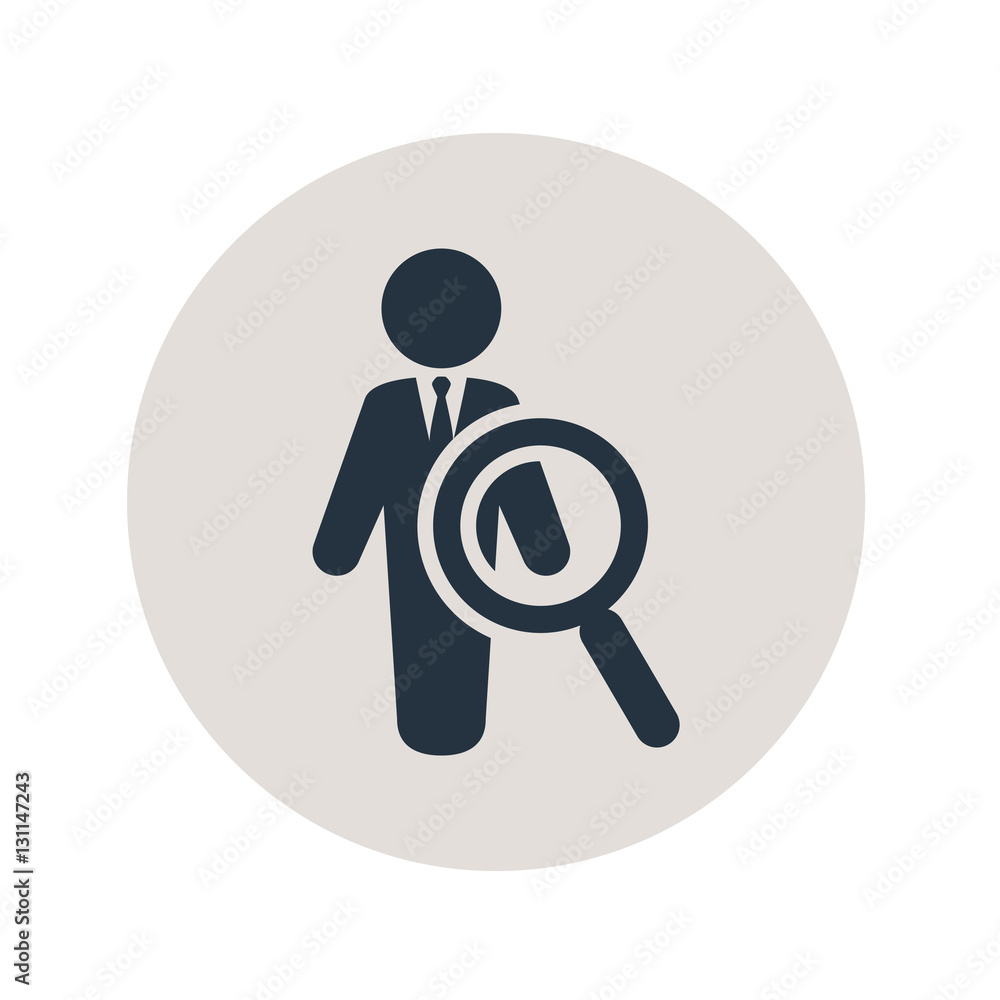 Icono plano lupa con hombre en circulo gris Icono plano lupa con hombre en circulo gris
