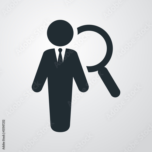 Icono plano hombre con lupa en fondo degradado