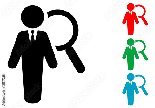 Icono plano hombre con lupa varios colores