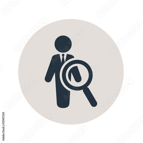 Icono plano lupa con hombre en circulo gris
