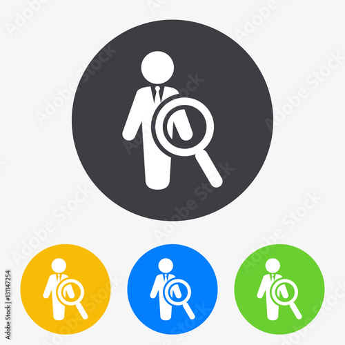Icono plano lupa con hombre en circulo varios colores