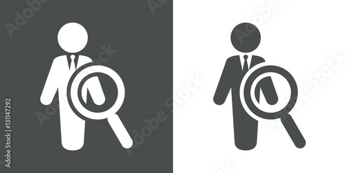 Icono plano lupa con hombre gris y blanco