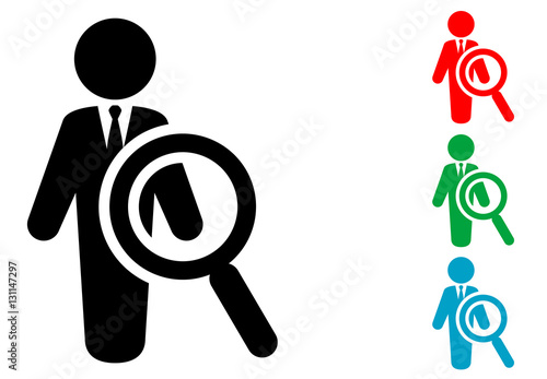 Icono plano lupa con hombre varios colores