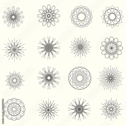 Set of round geometric ornaments. isolated on white.