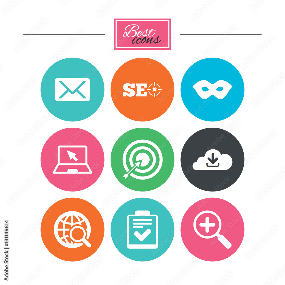 Internet, seo icons. Checklist, target signs. Internet, seo icons. Checklist, target signs.