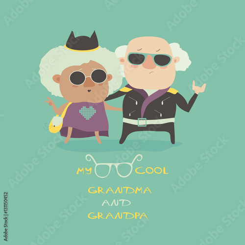 Cool grandma and grandpa wearing in leather jacket