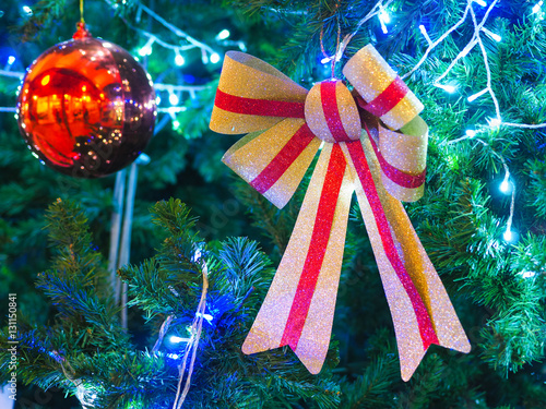 Christmas tree with ribbon bow for Christmas celebration. photo