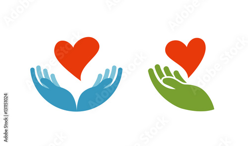 Heart in hand symbol or icon. Logo template for charity, health. Vector illustration