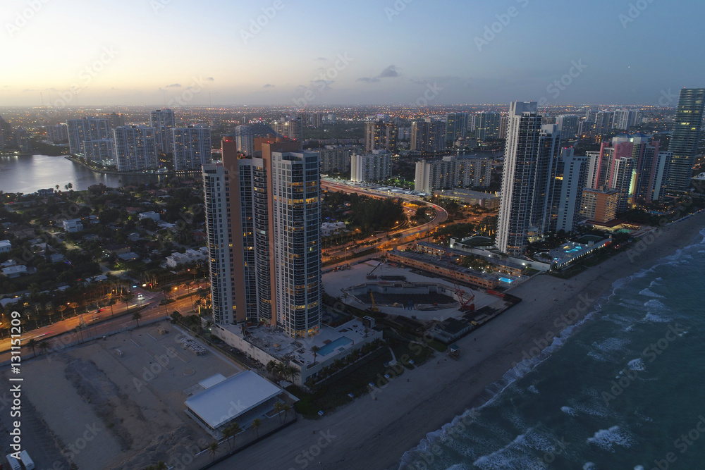 Fototapeta premium Sunny Isles Beach FL aerial dusk photo