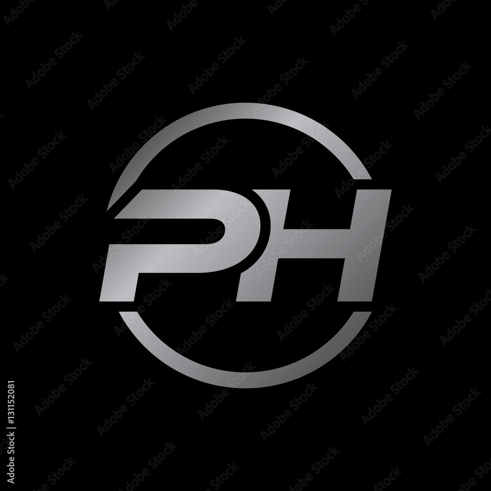 initial letter logo with circle silver color PH initial letter logo with circle silver color PH