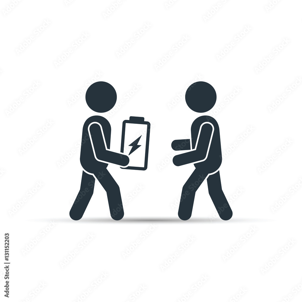 Man giving battery icon, vector business concept. Simple flat illustration. Man giving battery icon, vector business concept. Simple flat illustration.