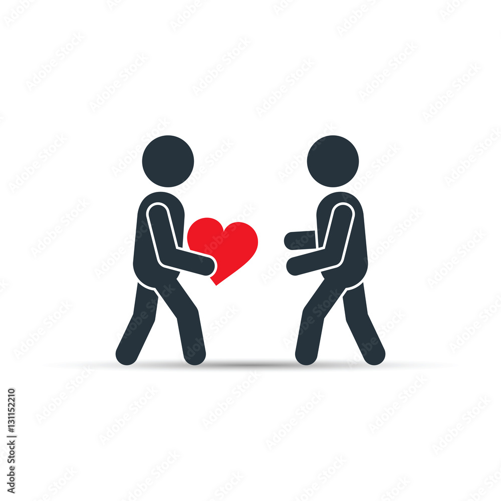 Man giving red heart love icon, vector simple illustration. Man giving red heart love icon, vector simple illustration.
