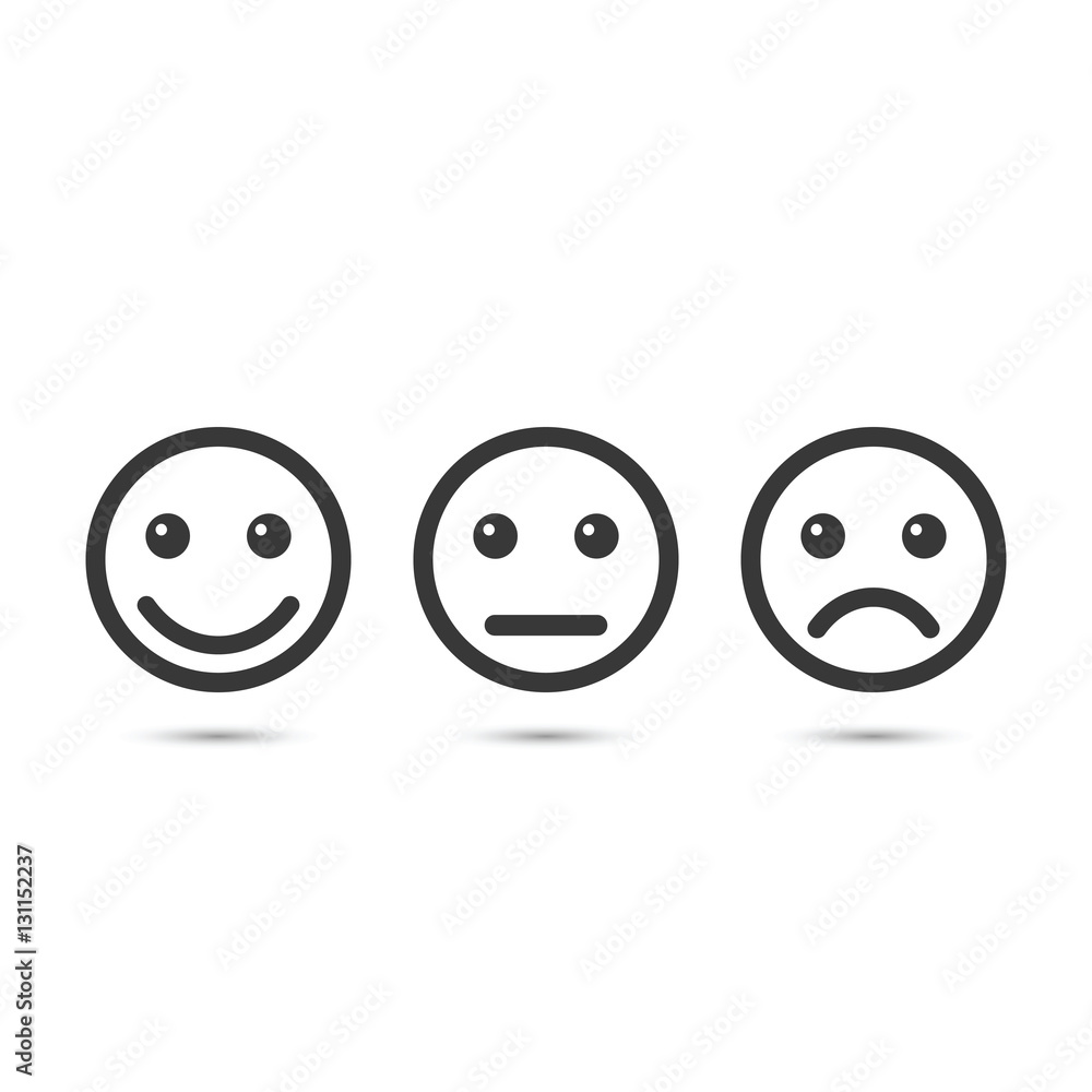 Smiley emoticons icon positive, neutral and negative, vector isolated illustration of different mood. Smiley emoticons icon positive, neutral and negative, vector isolated illustration of different mood.