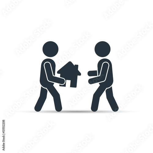 Man giving house icon, vector business concept. Real estate purchase illustration.