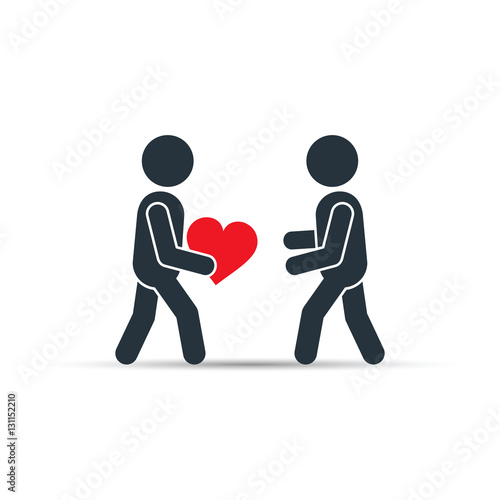 Man giving red heart love icon, vector simple illustration.