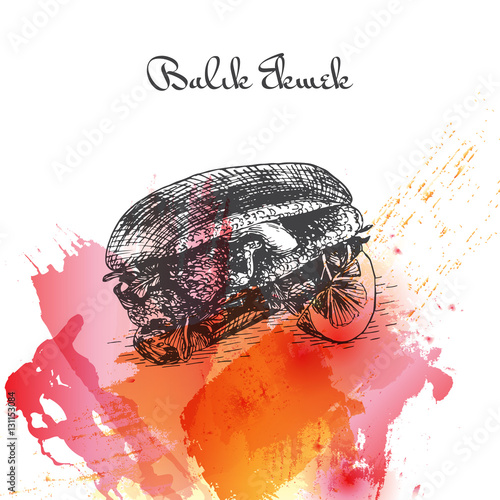 Balik Ekmek watercolor effect illustration.