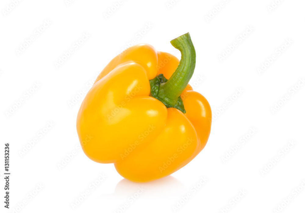 fresh yellow sweet pepper with stem on white background fresh yellow sweet pepper with stem on white background