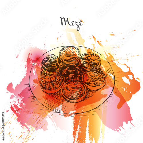 Meze watercolor effect illustration.