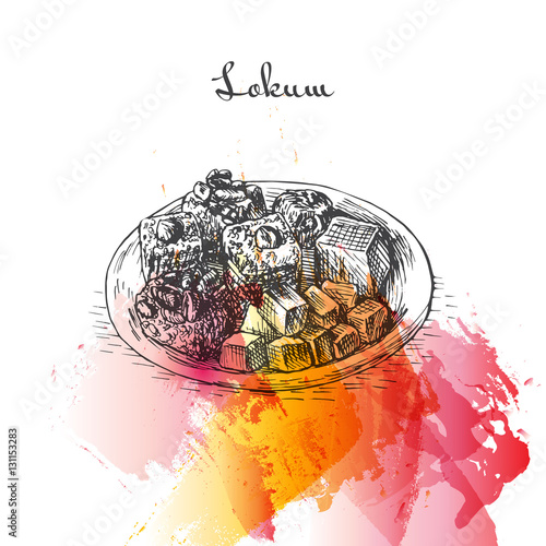 Lokum watercolor effect illustration.