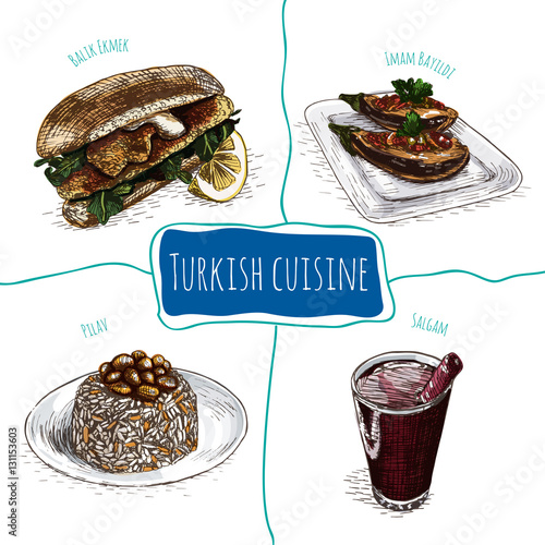 Vector colorful illustration of Turkish cuisine