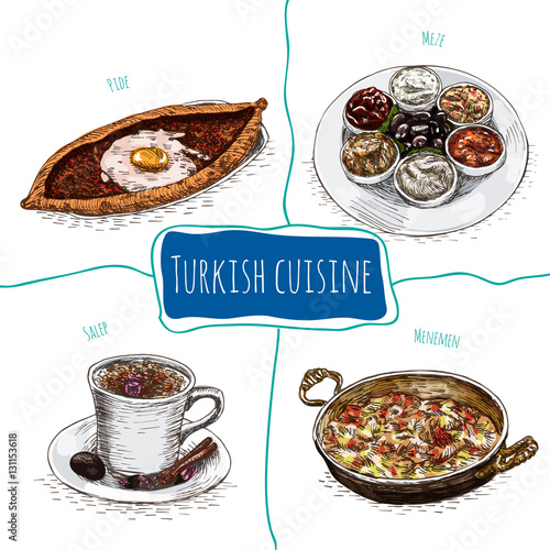 Vector colorful illustration of Turkish cuisine