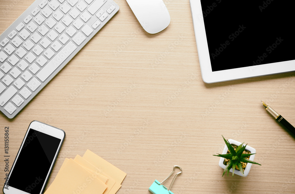 Office tools on wooden background Office tools on wooden background