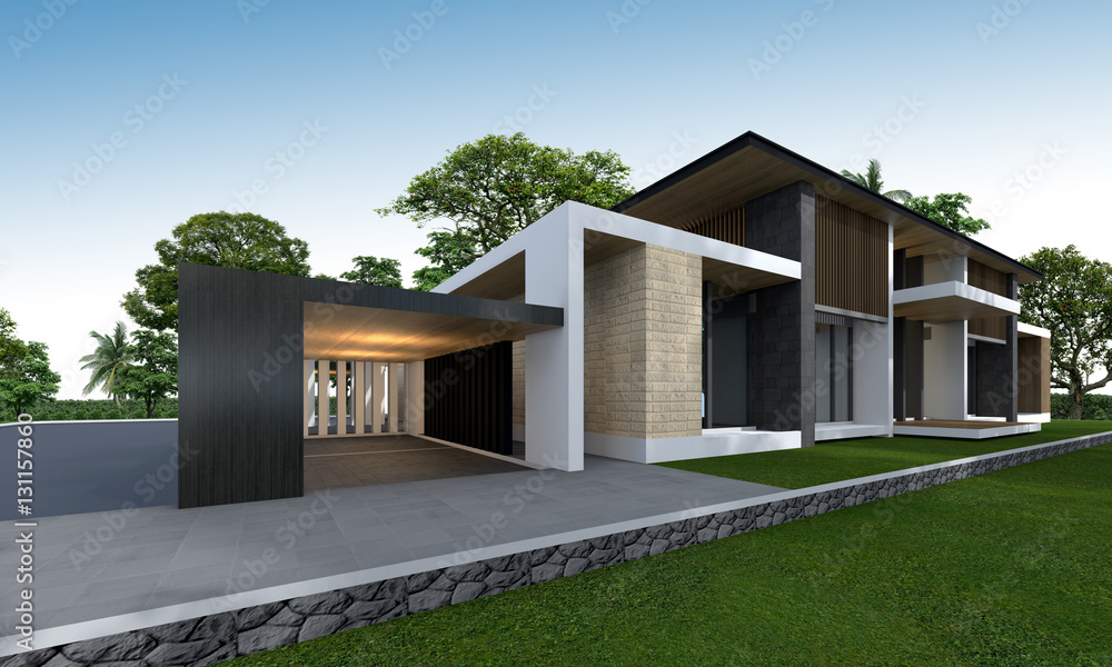3D rendering of tropical house. 3D rendering of tropical house.