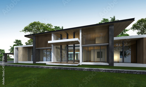 3D rendering of tropical house.