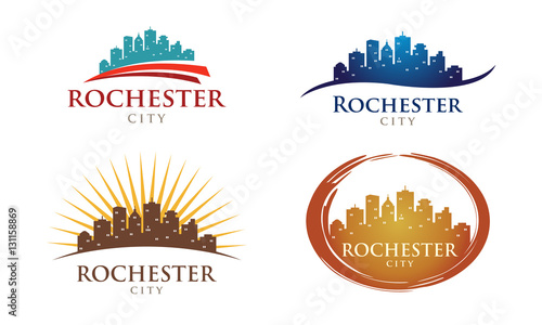 Cityscapes Skylines of Rochester City Silhouette Logo Template Collection