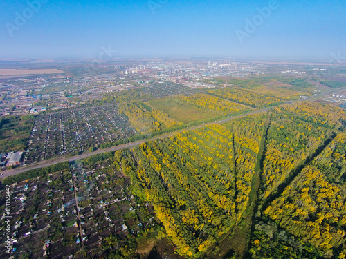 Aerial view of the Russian countryside in autumn