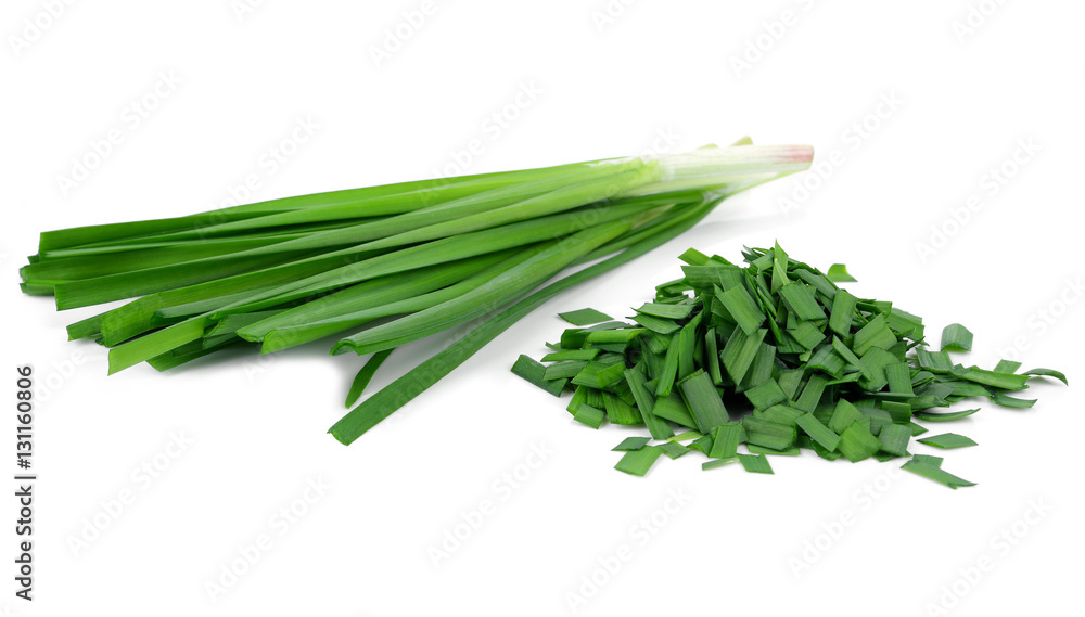 Garlic chives isolated on white background Garlic chives isolated on white background