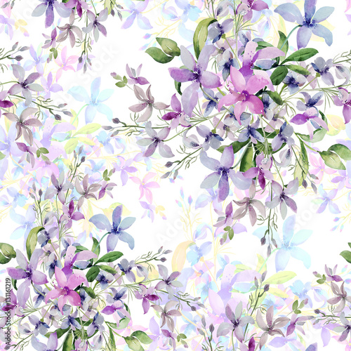 Seamless Pattern of wild flowers  watercolor  image  on a colored background