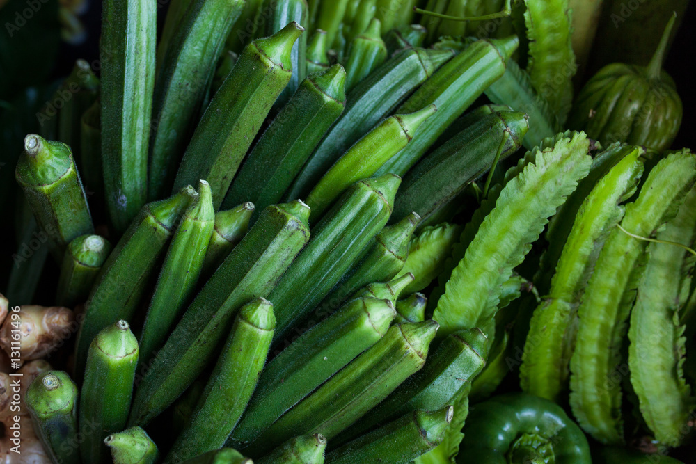 Fresh Angled loofah Angled Gourd fruits in basket Fresh Angled loofah Angled Gourd fruits in basket