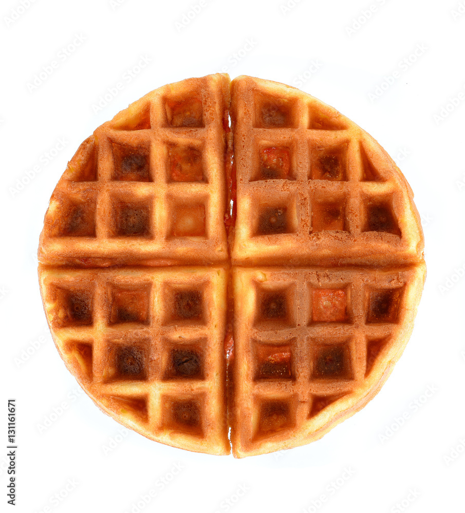Round ruddy waffle isolated on white background Round ruddy waffle isolated on white background