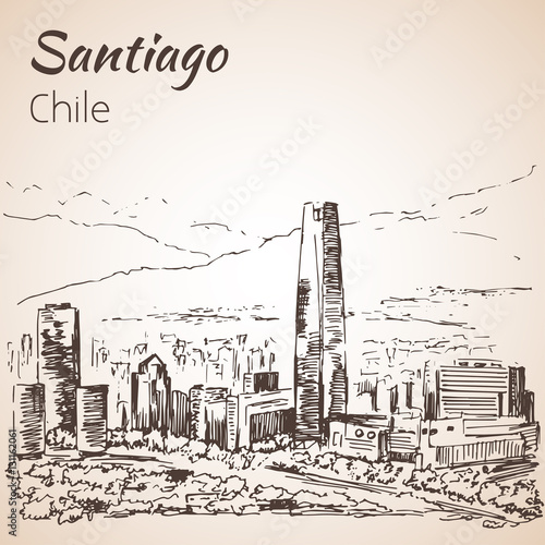 Santiago skyline, Chile. Sketch.