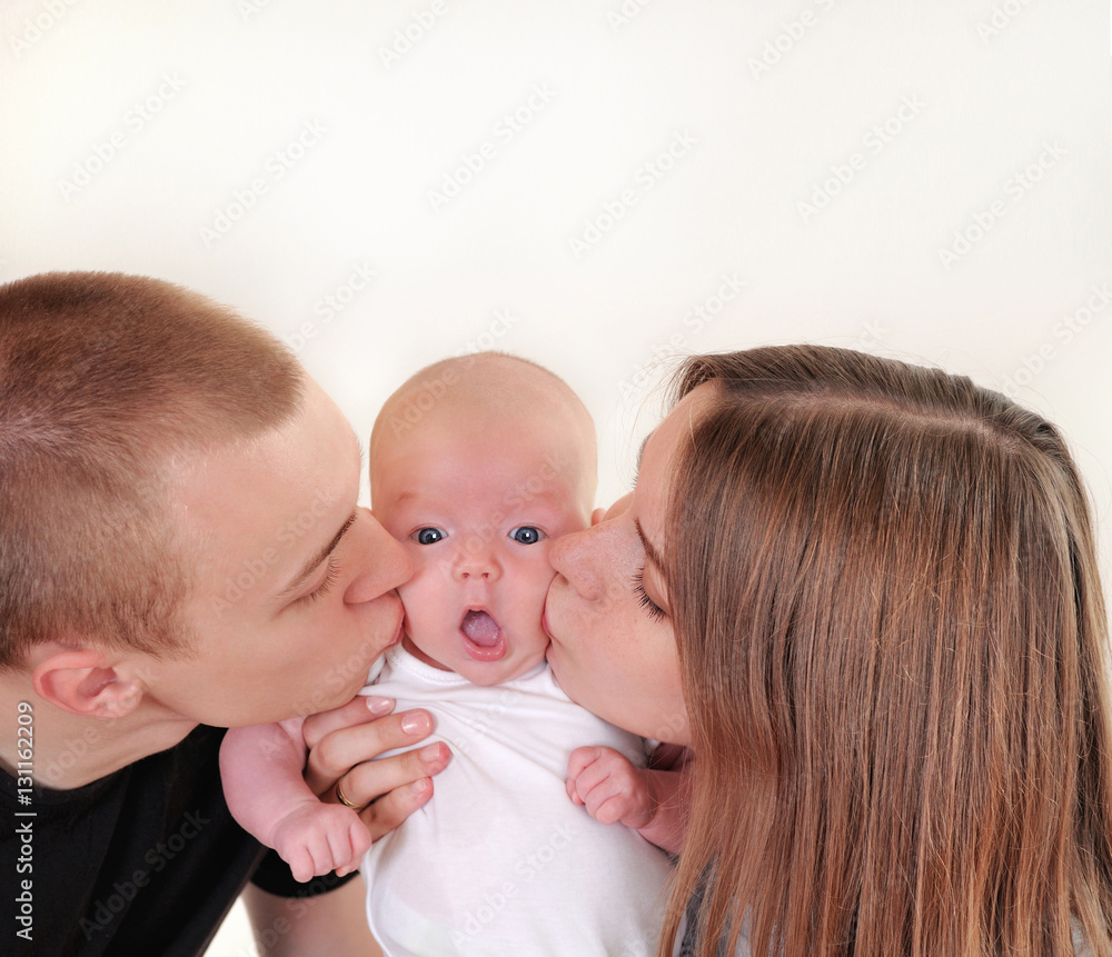 family portrait of little cute baby and parents family portrait of little cute baby and parents