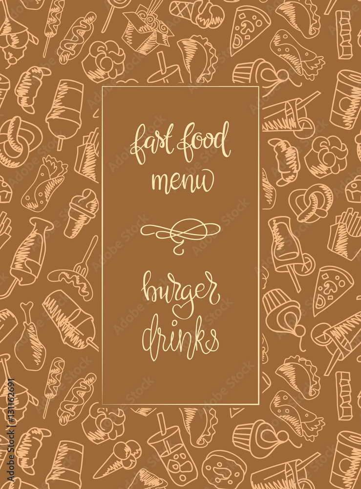 Fototapeta premium Fast food menu. Set of icons on the vector background.