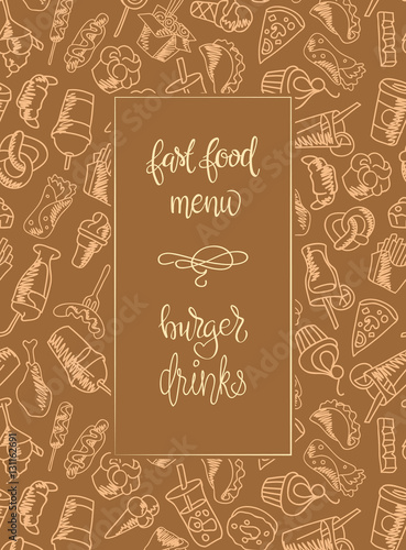 Fast food menu. Set of icons on the vector background.