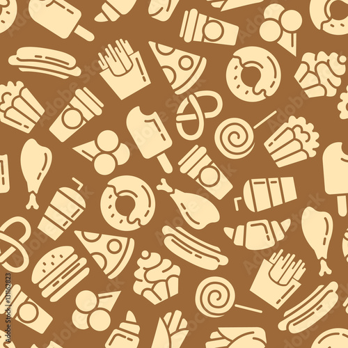 Fast food menu. Set of icons on the seamless pattern.