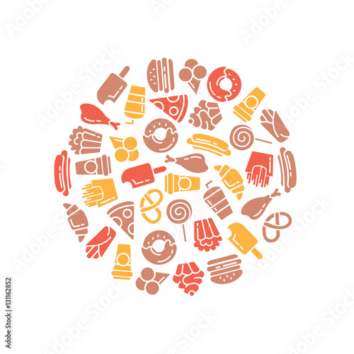 Fast food menu. Set of icons on the vector background.