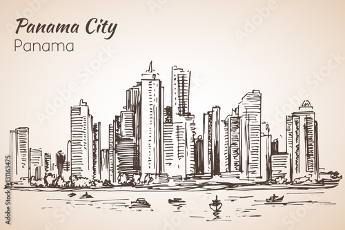 Panama city sityscape sketch. Panama.