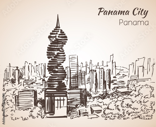 Panama city sityscape sketch. Panama.
