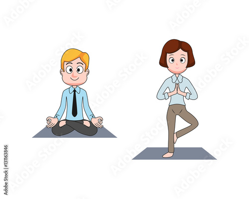 Businessman and businesswoman character doing meditation 1