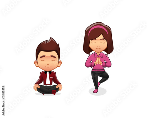 Businessman and businesswoman character doing meditation 3