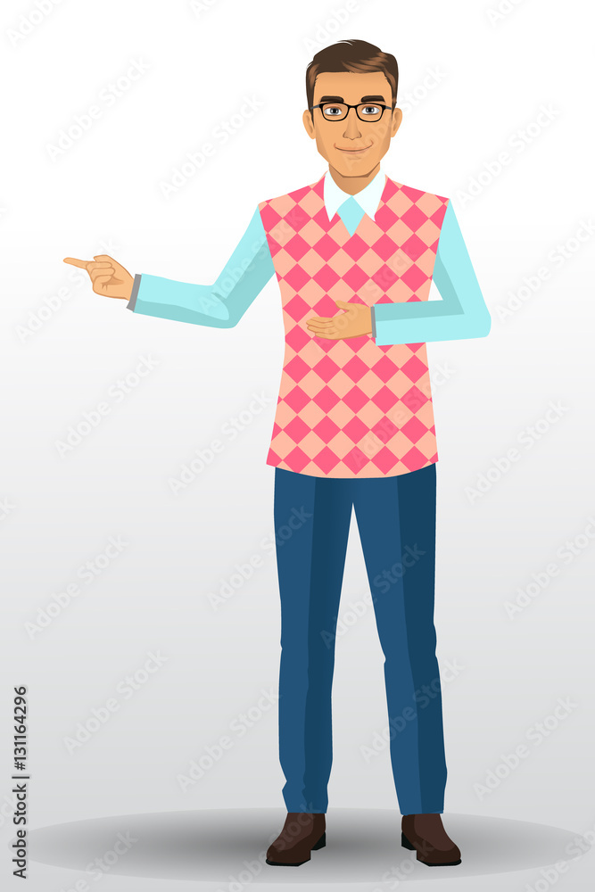 Teacher or lecturer with presentation poses, vector illustration