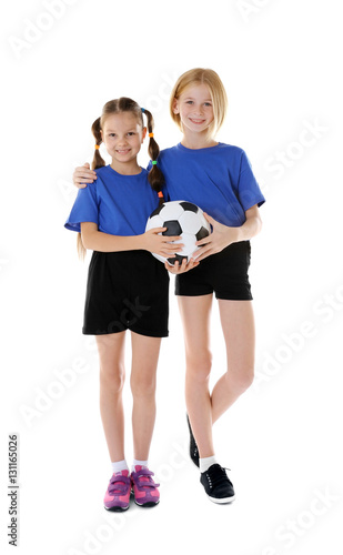 Cute girls with football ba...