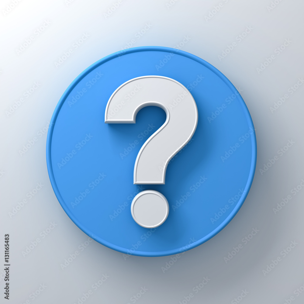 White question mark on round blue signboard background abstract with shadow 3D rendering White question mark on round blue signboard background abstract with shadow 3D rendering