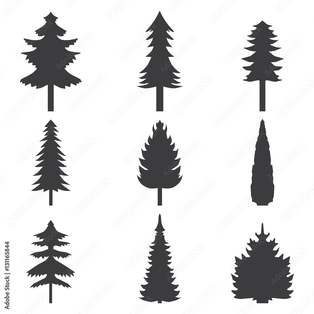 Set of abstract stylized balack trees silhouette. Vector illustration