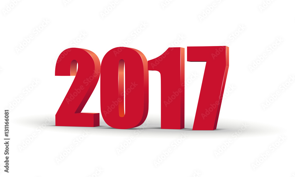 Happy New Year 2017 celebration 3d text. Red number calendar template. Colorful, volumetric paper typeface on isolated white background. Greeting card design. Vector illustration Happy New Year 2017 celebration 3d text. Red number calendar template. Colorful, volumetric paper typeface on isolated white background. Greeting card design. Vector illustration