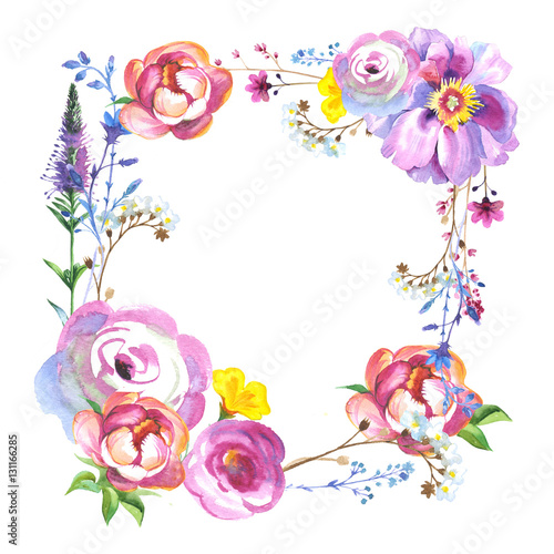 Fototapeta Naklejka Na Ścianę i Meble -  Wildflower rose flower frame in a watercolor style isolated